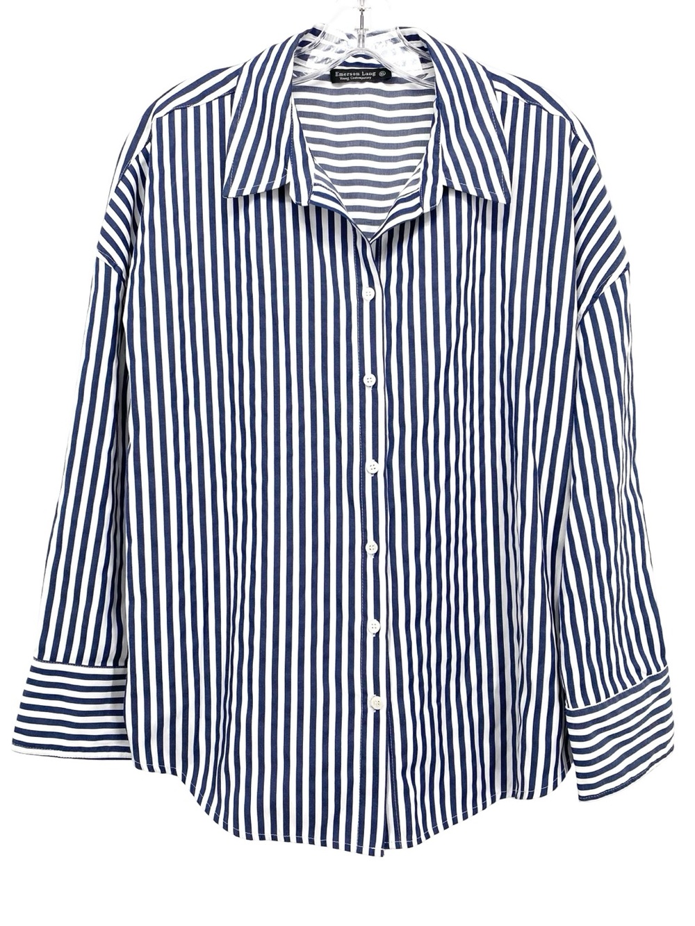 Emerson Lang Stripe V Neck Button Up Shirt XL Preppy